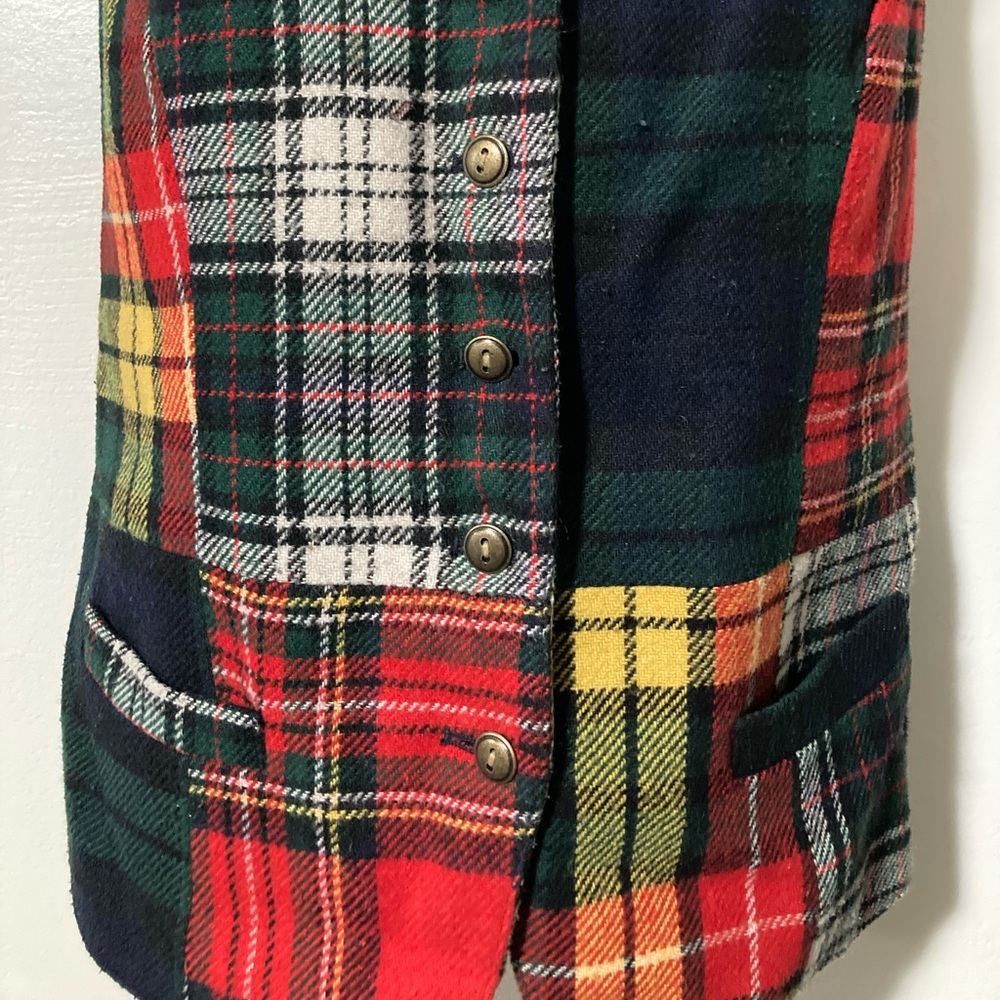 Vtg Plaid Patchwork Button Vest - image 4